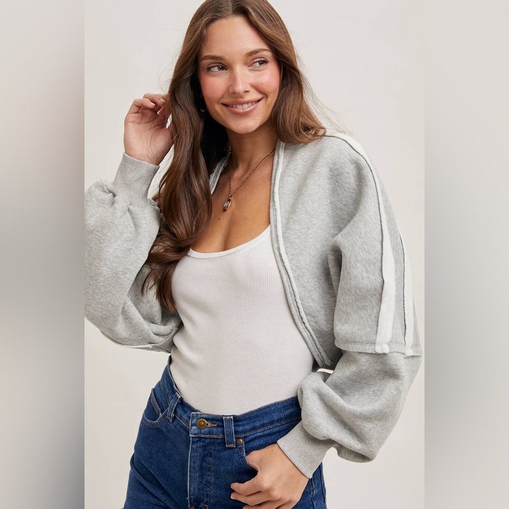 INNER FLEECE SHRUG KNIT CARDIGAN: H.GREY